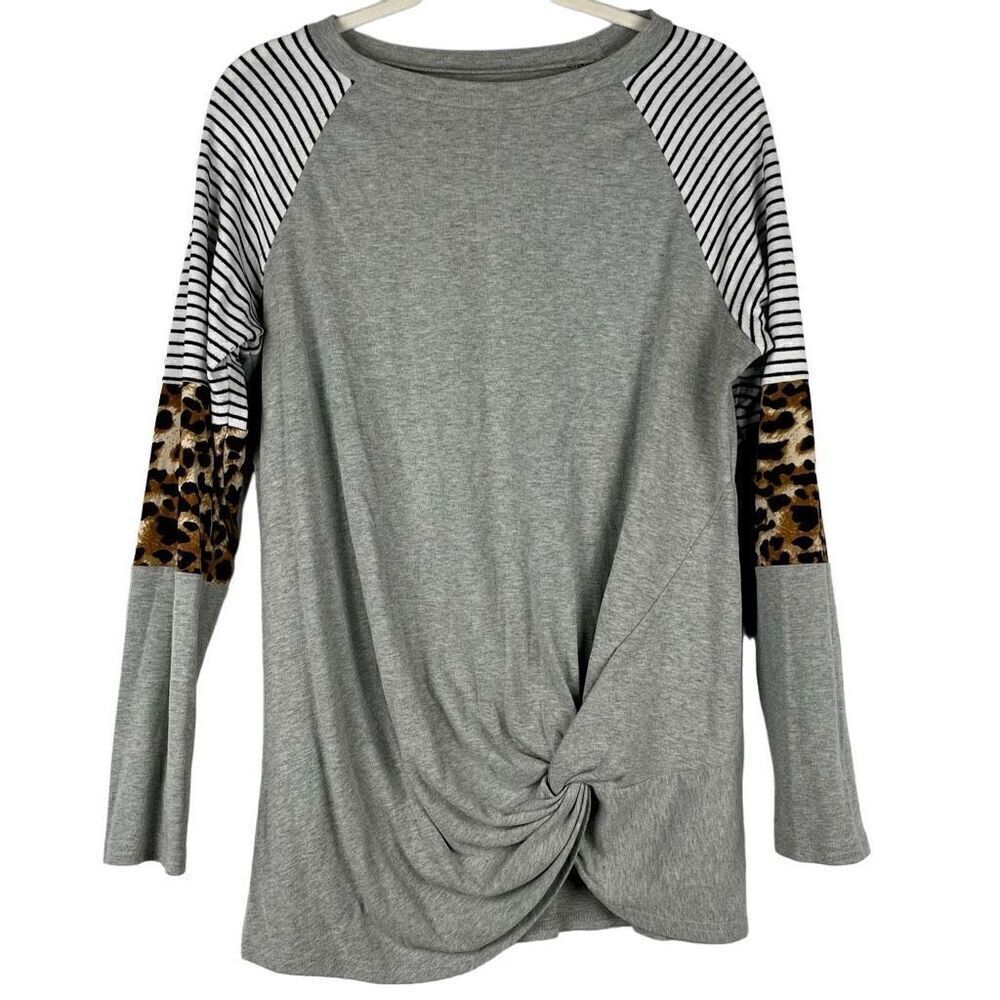 Women’s Long Sleeve Stripe Leopard T-shirt Large